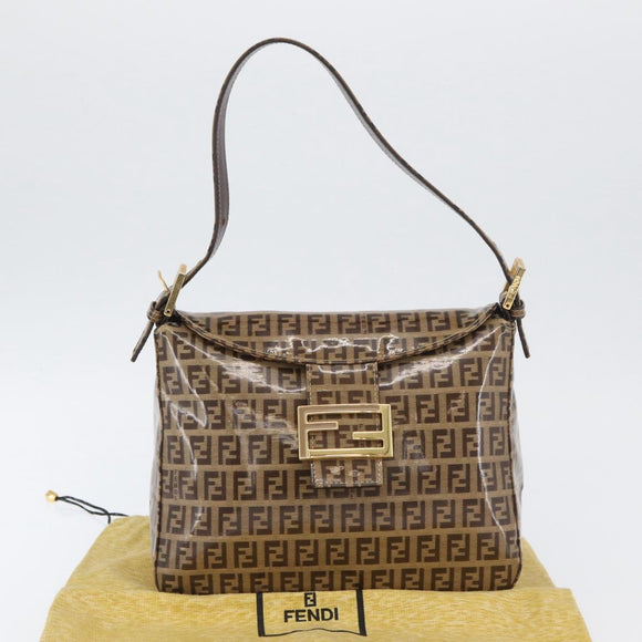 FENDI Zucchino Canvas Mamma Baguette Shoulder Bag Beige Gold Auth ka3373V