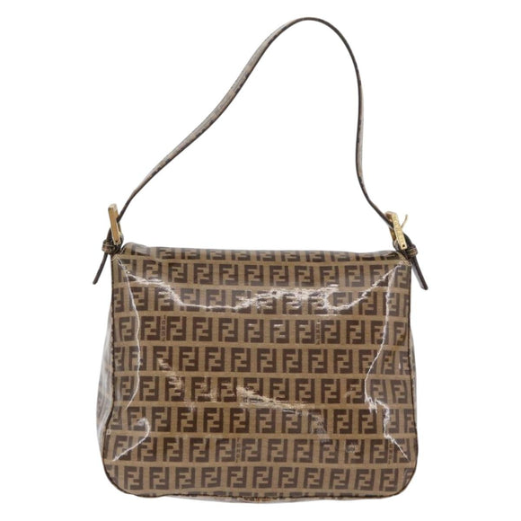 FENDI Zucchino Canvas Mamma Baguette Shoulder Bag Beige Gold Auth ka3373V