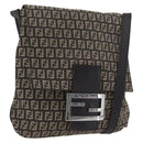 FENDI Zucchino Canvas Shoulder Bag Brown Silver Auth ka3374-1