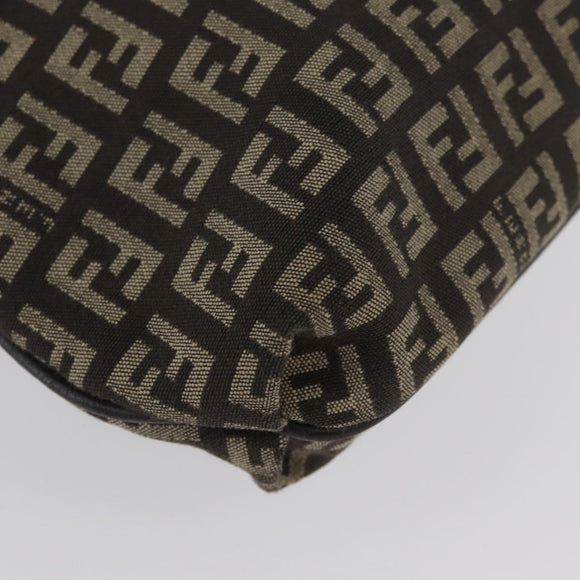 FENDI Zucchino Canvas Umhängetasche Braun Silber Auth ka3374