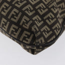 FENDI Zucchino Canvas Shoulder Bag Brown Silver Auth ka3374-15