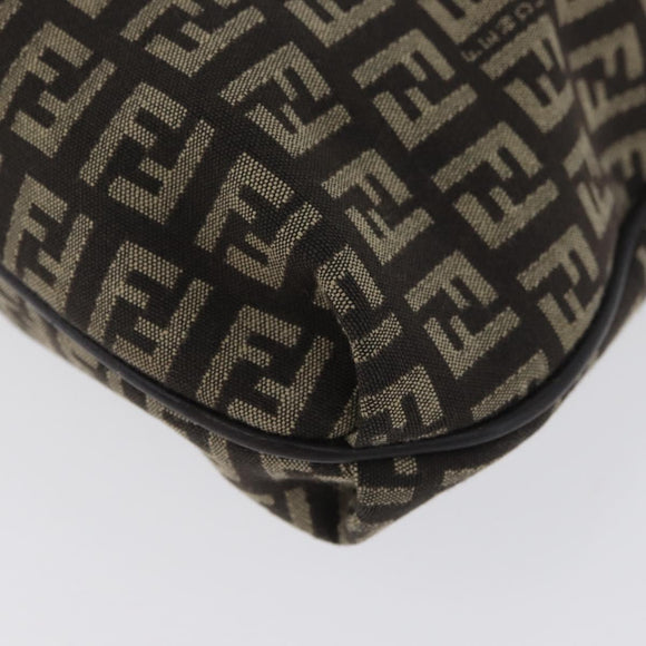 FENDI Zucchino Canvas Shoulder Bag Brown Silver Auth ka3374