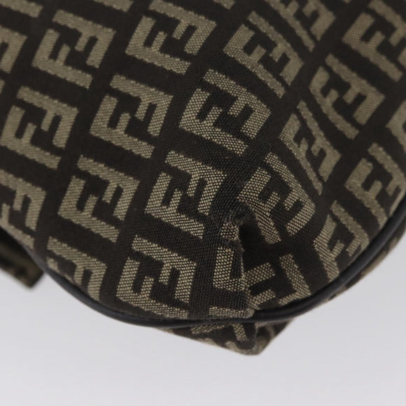 FENDI Zucchino Canvas Shoulder Bag Brown Silver Auth ka3374
