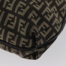 FENDI Zucchino Canvas Shoulder Bag Brown Silver Auth ka3374-17