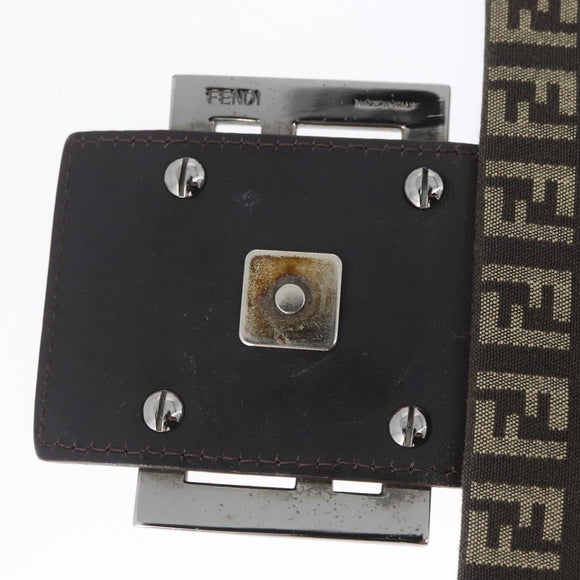 FENDI Zucchino Canvas Umhängetasche Braun Silber Auth ka3374