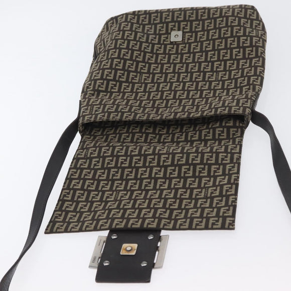 FENDI Zucchino Canvas Shoulder Bag Brown Silver Auth ka3374