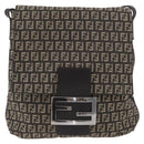 FENDI Zucchino Canvas Shoulder Bag Brown Silver Auth ka3374-13