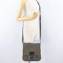 FENDI Zucchino Canvas Shoulder Bag Brown Silver Auth ka3374-23
