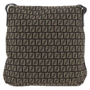 FENDI Zucchino Canvas Shoulder Bag Brown Silver Auth ka3374-2