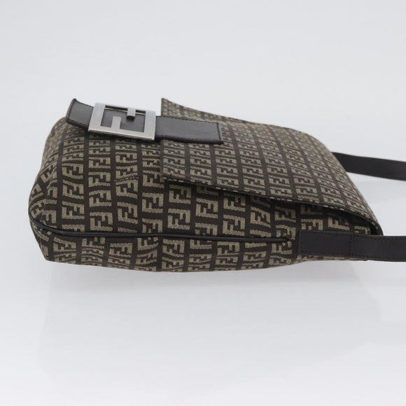 FENDI Zucchino Canvas Umhängetasche Braun Silber Auth ka3374