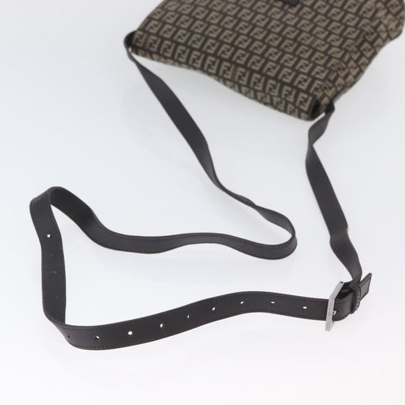 FENDI Zucchino Canvas Umhängetasche Braun Silber Auth ka3374