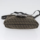 FENDI Zucchino Canvas Shoulder Bag Brown Silver Auth ka3374-5