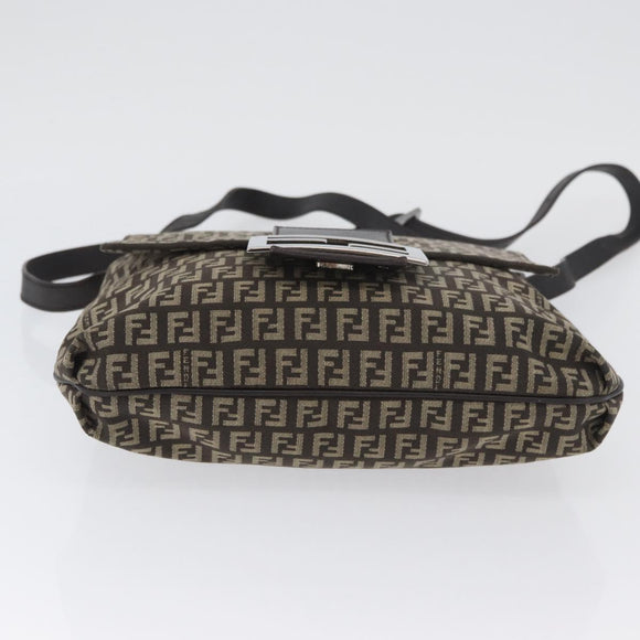 FENDI Zucchino Canvas Umhängetasche Braun Silber Auth ka3374