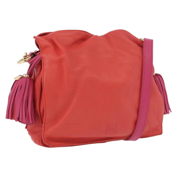 LOEWE Anagram Purse Shoulder Bag Leather Orange Gold Auth ka3378A