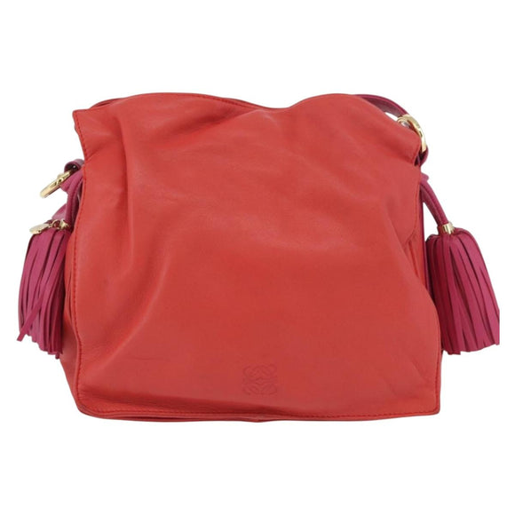 LOEWE Anagram Purse Shoulder Bag Leather Orange Gold Auth ka3378A