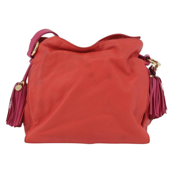LOEWE Anagram Purse Shoulder Bag Leather Orange Gold Auth ka3378A