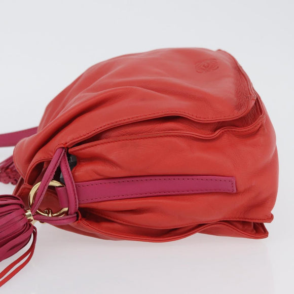 LOEWE Anagram Purse Shoulder Bag Leather Orange Gold Auth ka3378A