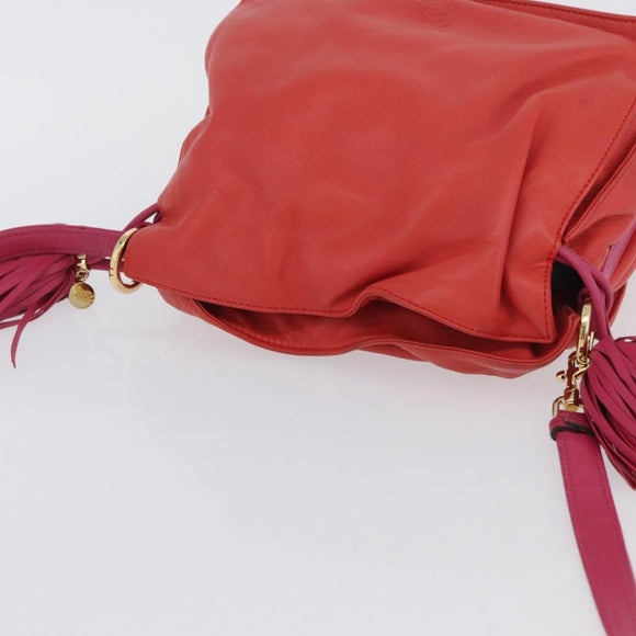 LOEWE Anagram Purse Shoulder Bag Leather Orange Gold Auth ka3378A