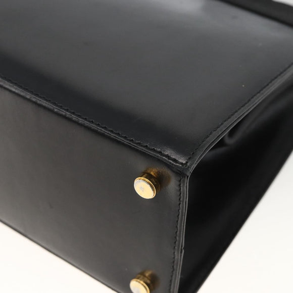 Salvatore Ferragamo Vala Ribbon Hand Bag Leather 2way Black Gold Auth ka3380