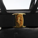 Salvatore Ferragamo Vala Ribbon Hand Bag Leather 2way Black Gold Auth ka3380-18