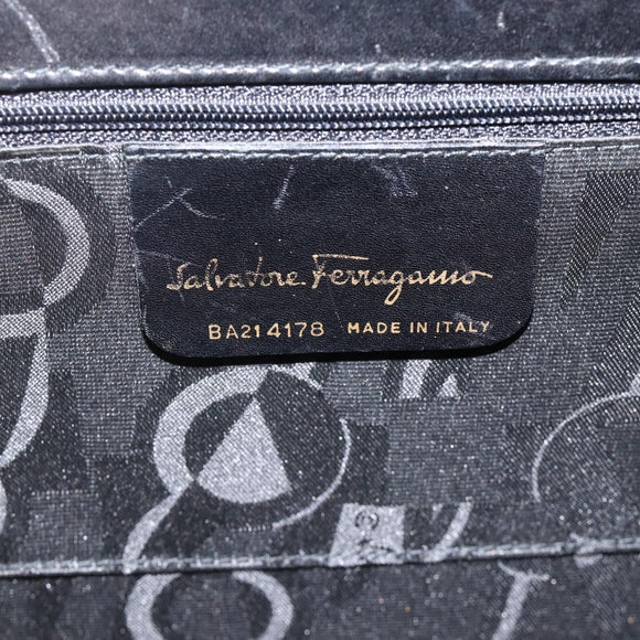 Salvatore Ferragamo Vala Ribbon Hand Bag Leather 2way Black Gold Auth ka3380