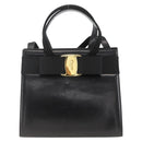 Salvatore Ferragamo Vala Ribbon Hand Bag Leather 2way Black Gold Auth ka3380-13