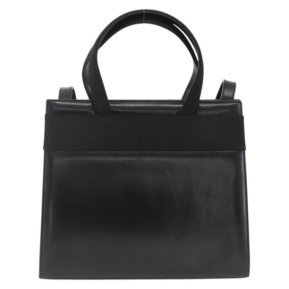 Salvatore Ferragamo Vala Ribbon Hand Bag Leather 2way Black Gold Auth ka3380