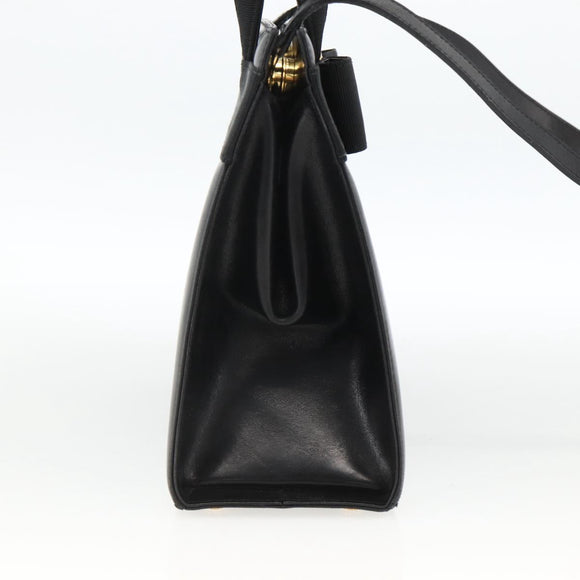 Salvatore Ferragamo Vala Ribbon Hand Bag Leather 2way Black Gold Auth ka3380
