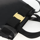 Salvatore Ferragamo Vala Ribbon Hand Bag Leather 2way Black Gold Auth ka3380-6