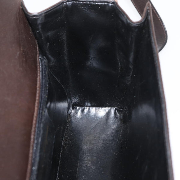 Salvatore Ferragamo Gancini Shoulder Bag Leather Brown Gold Auth ka3381