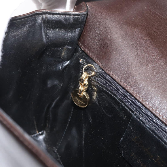 Salvatore Ferragamo Gancini Shoulder Bag Leather Brown Gold Auth ka3381