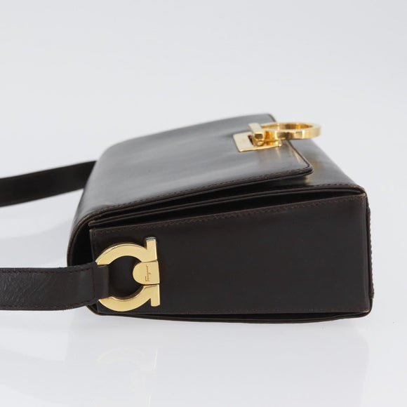 Salvatore Ferragamo Gancini Shoulder Bag Leather Brown Gold Auth ka3381