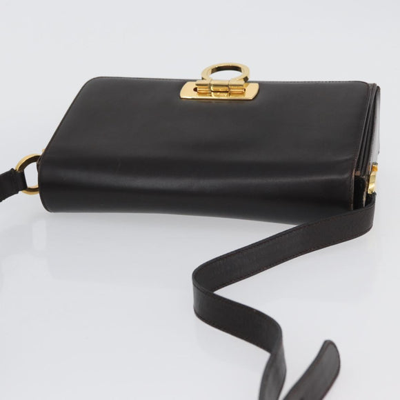 Salvatore Ferragamo Gancini Shoulder Bag Leather Brown Gold Auth ka3381