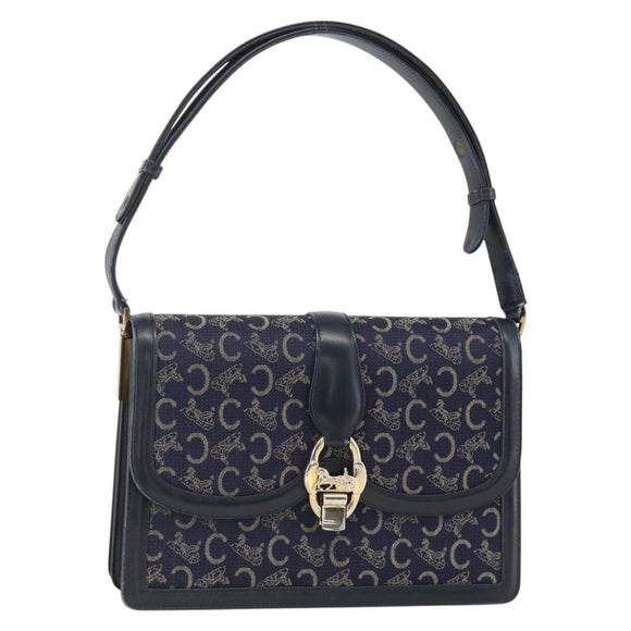 CELINE C Sulky Shoulder Bag Canvas Navy Gold Auth ka3383