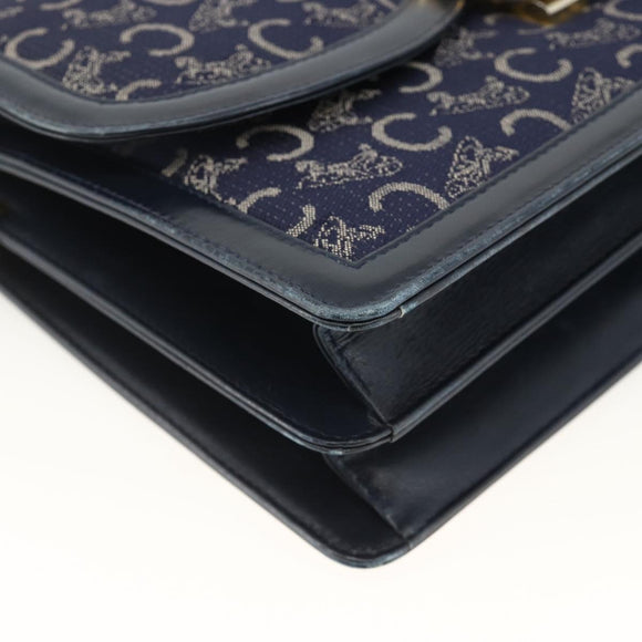 CELINE C Sulky Shoulder Bag Canvas Navy Gold Auth ka3383