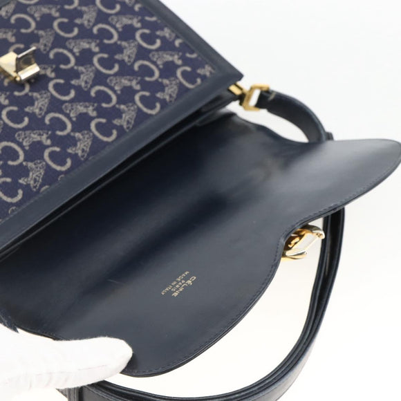 CELINE C Sulky Shoulder Bag Canvas Navy Gold Auth ka3383