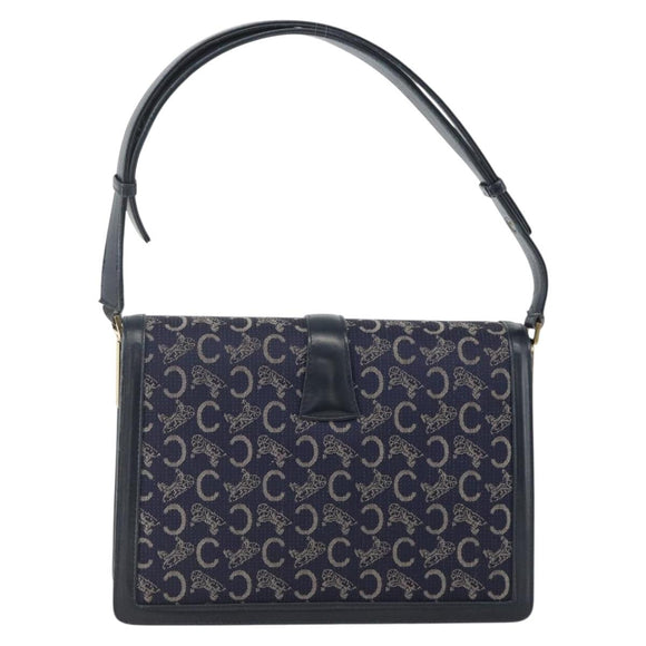 CELINE C Sulky Shoulder Bag Canvas Navy Gold Auth ka3383