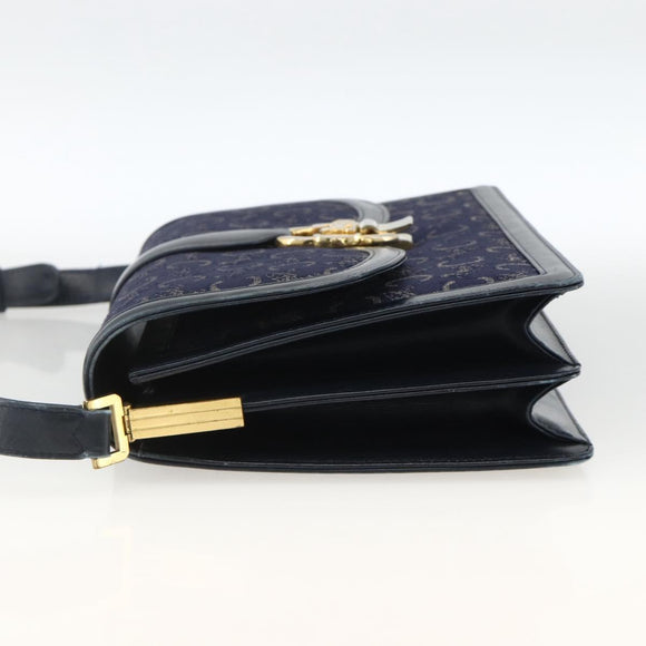 CELINE C Sulky Shoulder Bag Canvas Navy Gold Auth ka3383