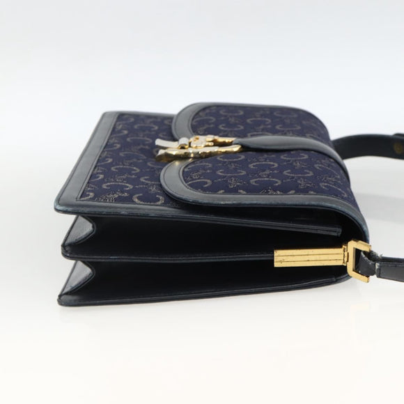 CELINE C Sulky Shoulder Bag Canvas Navy Gold Auth ka3383