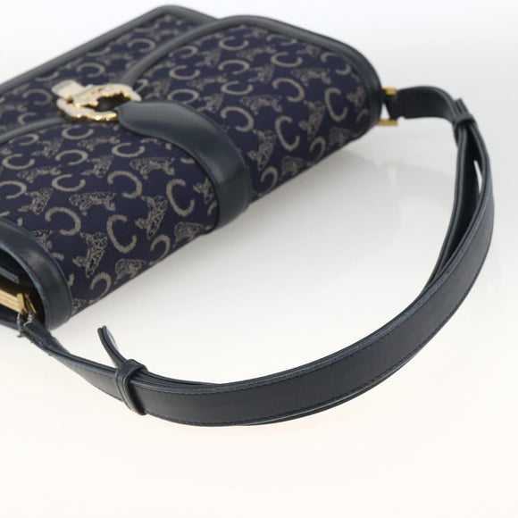 CELINE C Sulky Shoulder Bag Canvas Navy Gold Auth ka3383
