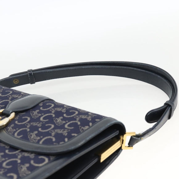 CELINE C Sulky Shoulder Bag Canvas Navy Gold Auth ka3383