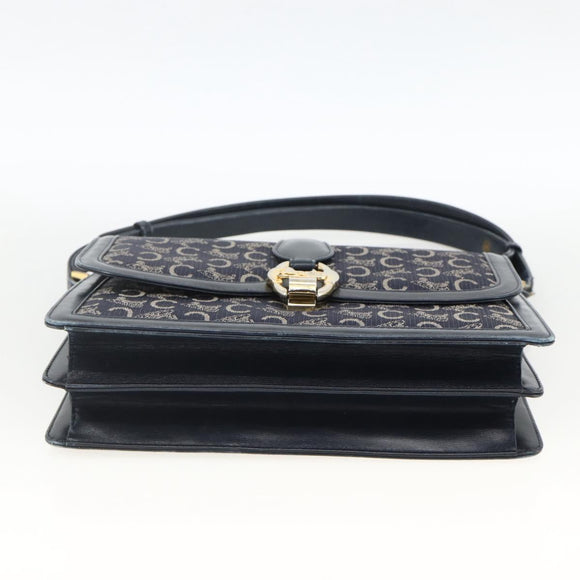 CELINE C Sulky Shoulder Bag Canvas Navy Gold Auth ka3383