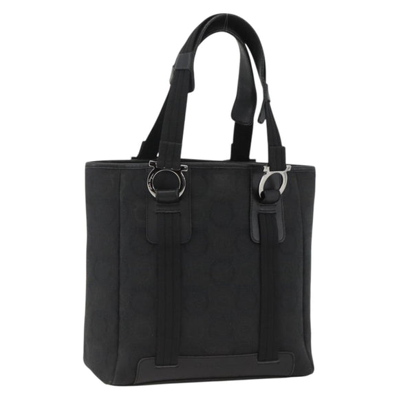 Salvatore Ferragamo Gancini Tote Bag Canvas Black Silver Auth ka3385