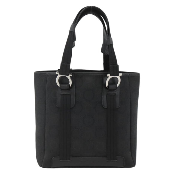 Salvatore Ferragamo Gancini Tote Bag Canvas Black Silver Auth ka3385