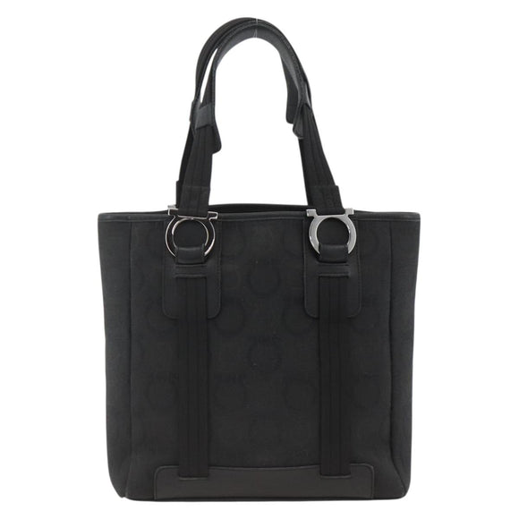 Salvatore Ferragamo Gancini Tote Bag Canvas Black Silver Auth ka3385