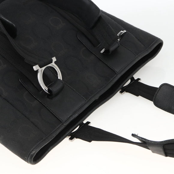 Salvatore Ferragamo Gancini Tote Bag Canvas Black Silver Auth ka3385