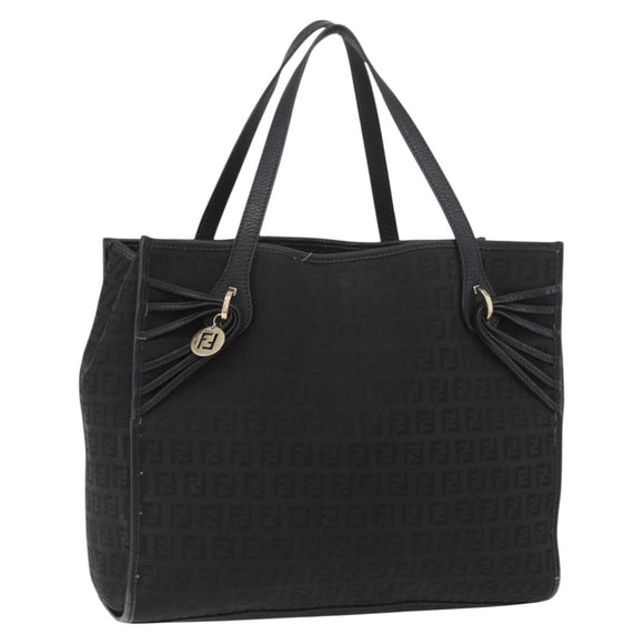 FENDI Zucchino Canvas Tote Bag Black Gold Auth ka3387