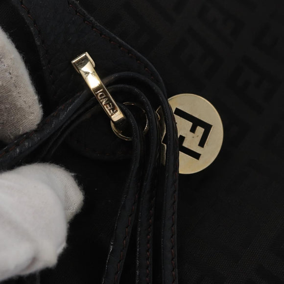 FENDI Zucchino Canvas Tote Bag Black Gold Auth ka3387