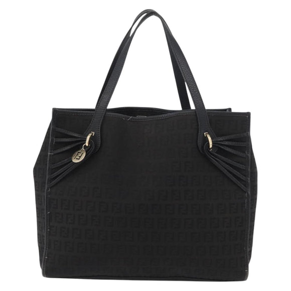 FENDI Zucchino Canvas Tote Bag Black Gold Auth ka3387