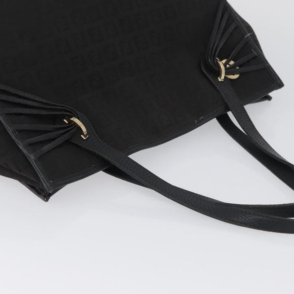 FENDI Zucchino Canvas Tote Bag Black Gold Auth ka3387